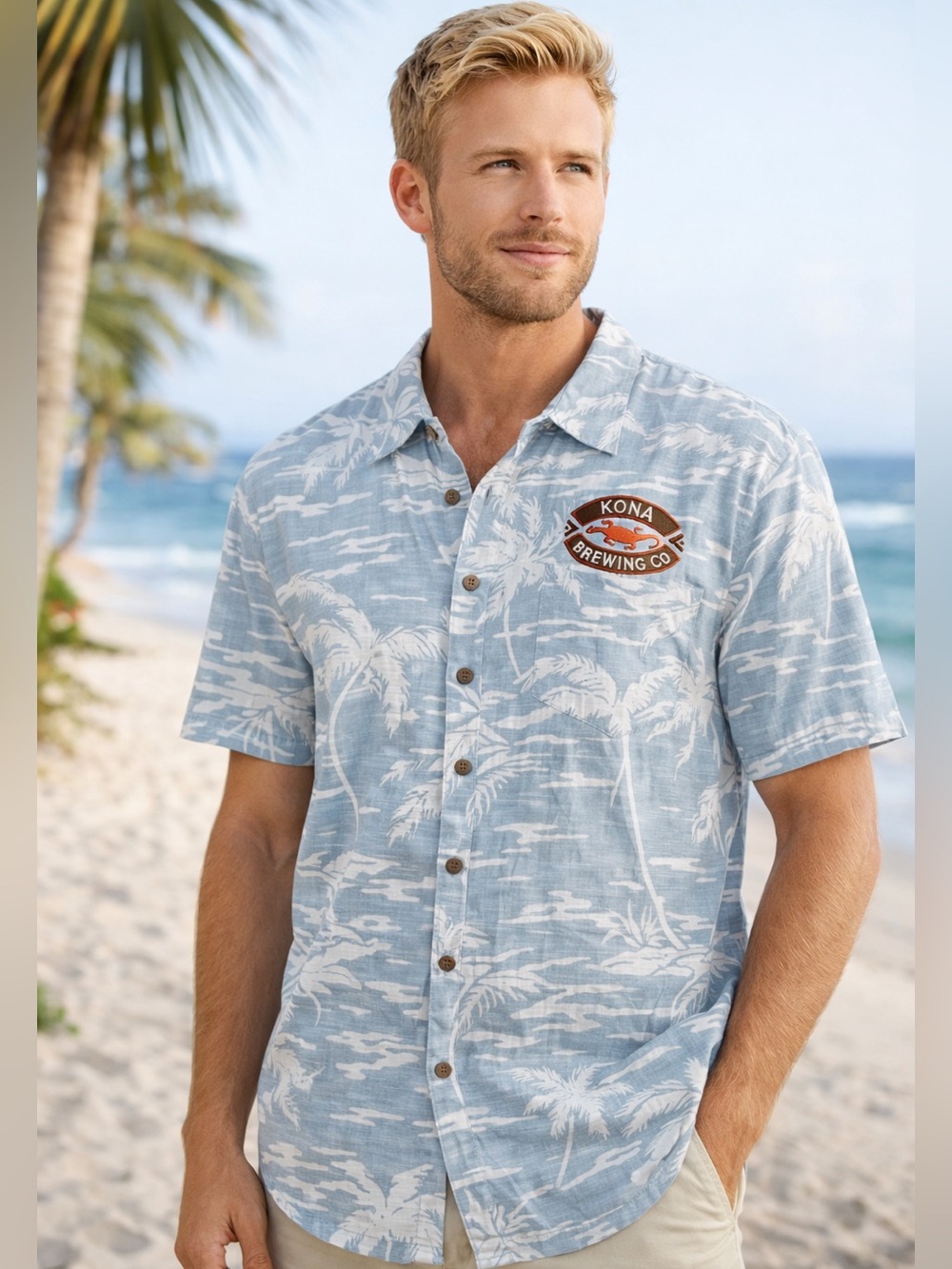 Men's Short-Sleeve Button Up Camp Collared Shirt Blue Toes on the Noes Shirt L
